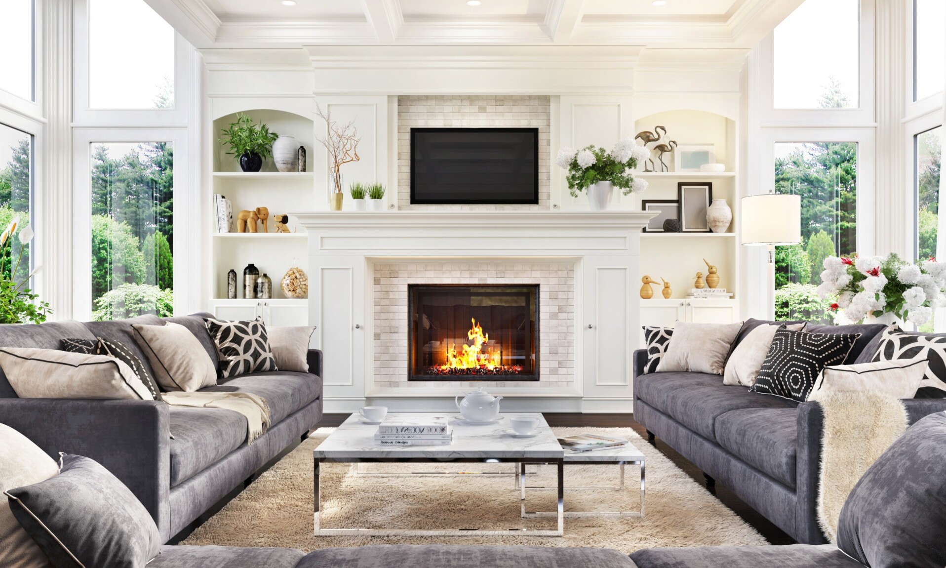Luxurious Interior Design Living Room And Fireplace In A Beautiful House Scaled 1916x1150 