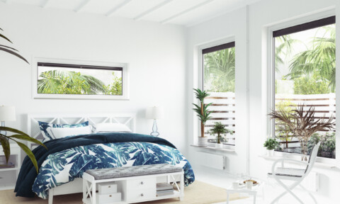 Bedroom With Tropical Print And Plants Scaled 480x288 