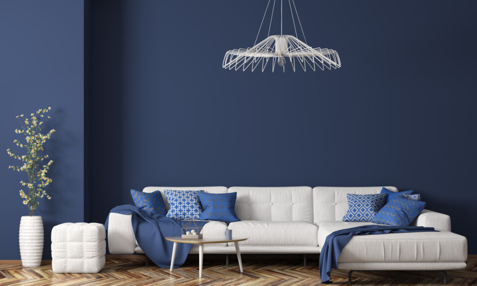 blue wall design for living room