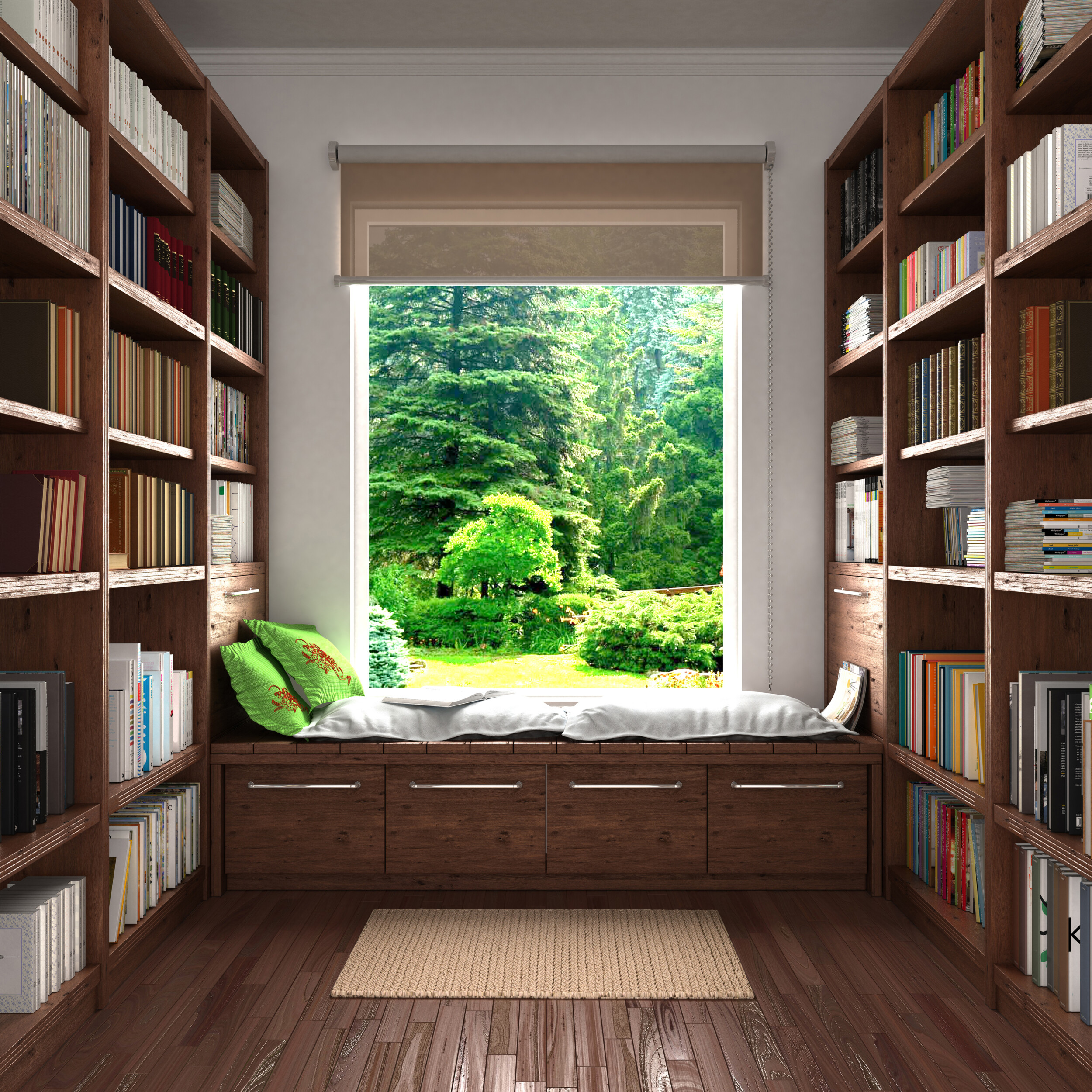 home library with window seat