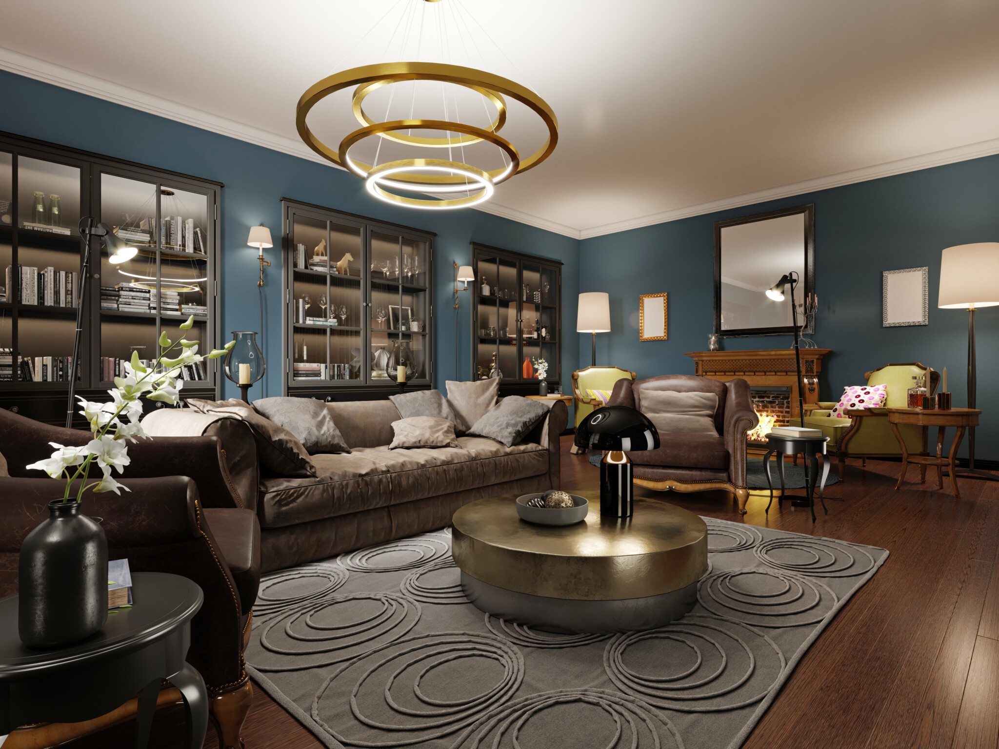 Modern Eclectic Living Room In Dark Colors 2048x1536 